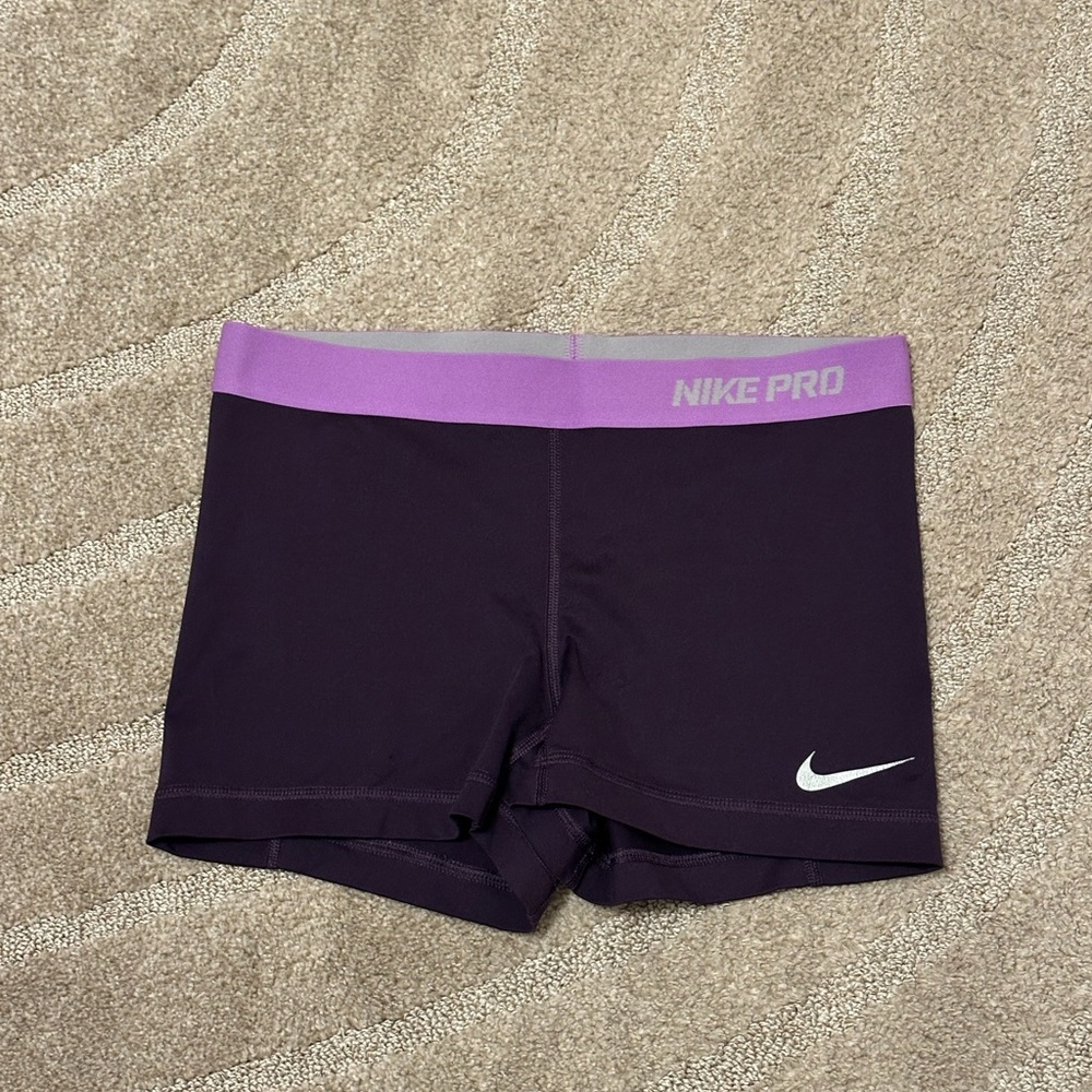 Nike Pro Dark Purple Shorts with Pink Waistband